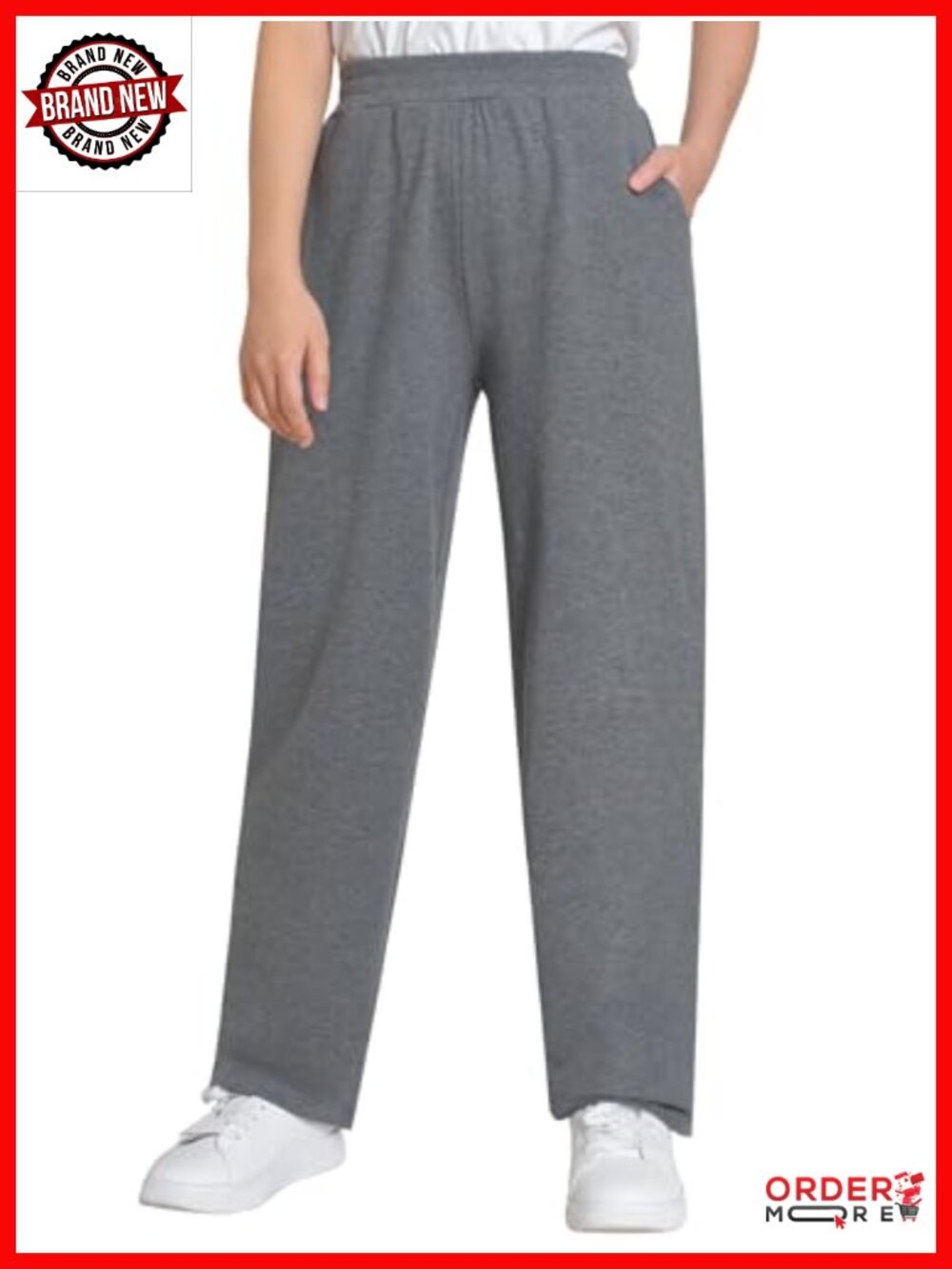 Petite Cotton Pull On Sweatpants with Pockets, Mid Rise Straight Leg